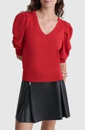 DKNY Puff Sleeve V-Neck Sweater