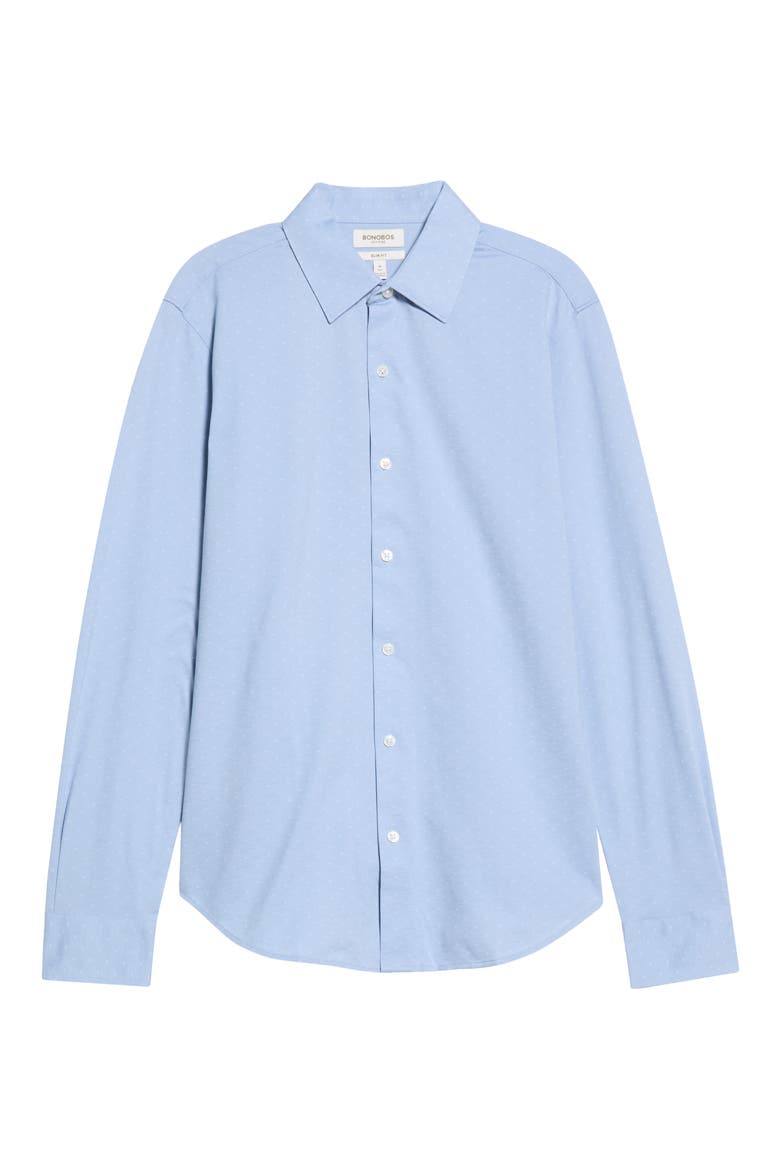 Slim Fit Tech Pique Button Down Shirt, Main, color, LIGHT BLUE TRIANGLE TEXTURE