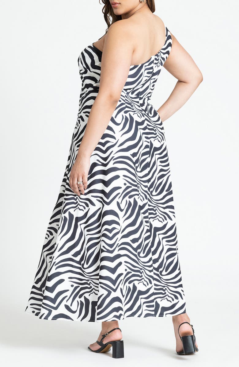 ELOQUII Zebra Print One-Shoulder Maxi Dress, Alternate, color,