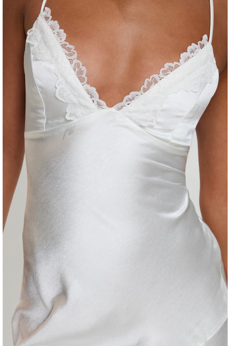 Anysa Lace Trim Satin Minidress, Alternate, color, WHITE