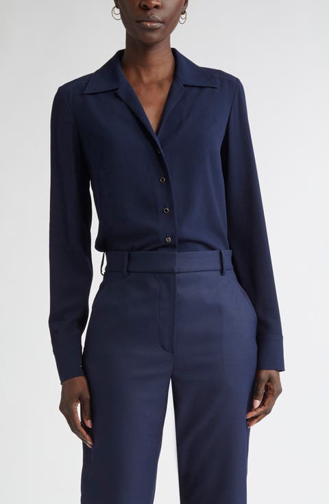 Noel Stretch Crepe Button-Up Shirt