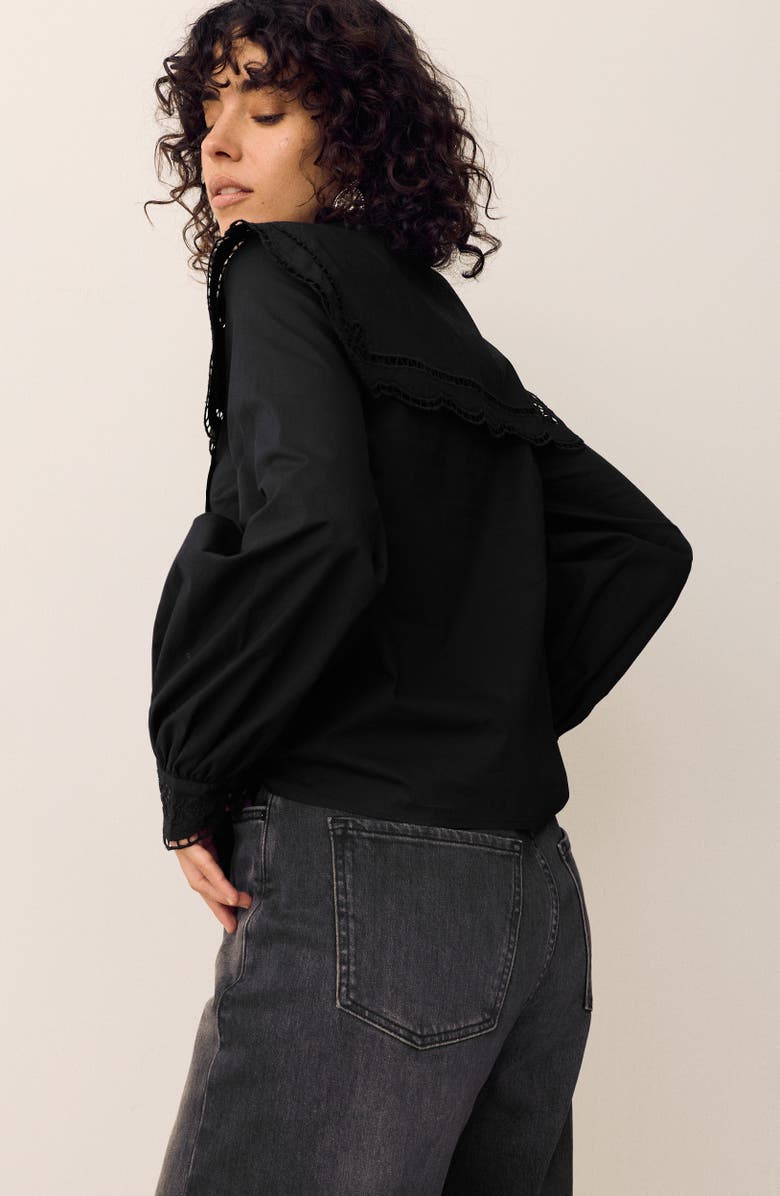 PER UNA BY M&S Broderie Collar Shirt, Alternate, color, Black