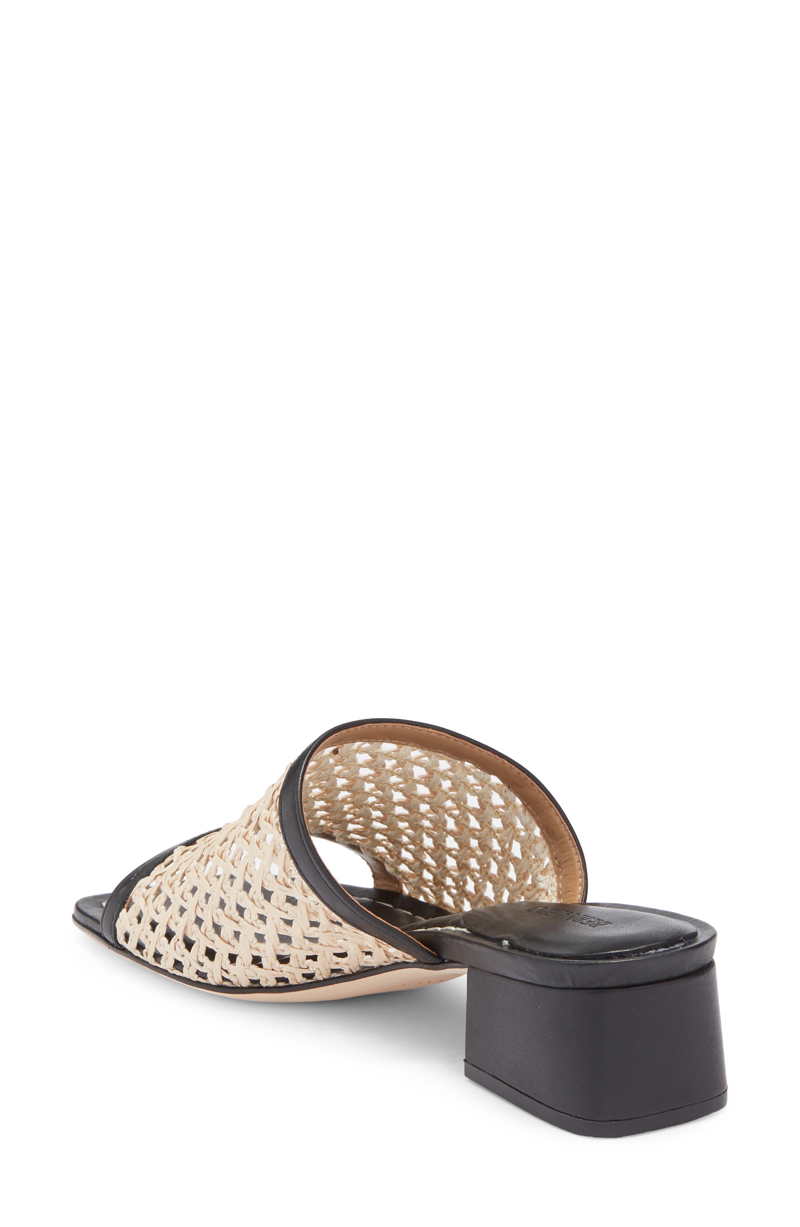 Bernardo Jenne Low Block Heel Sandal, Alternate, color, Black/ Antique/ Raffia