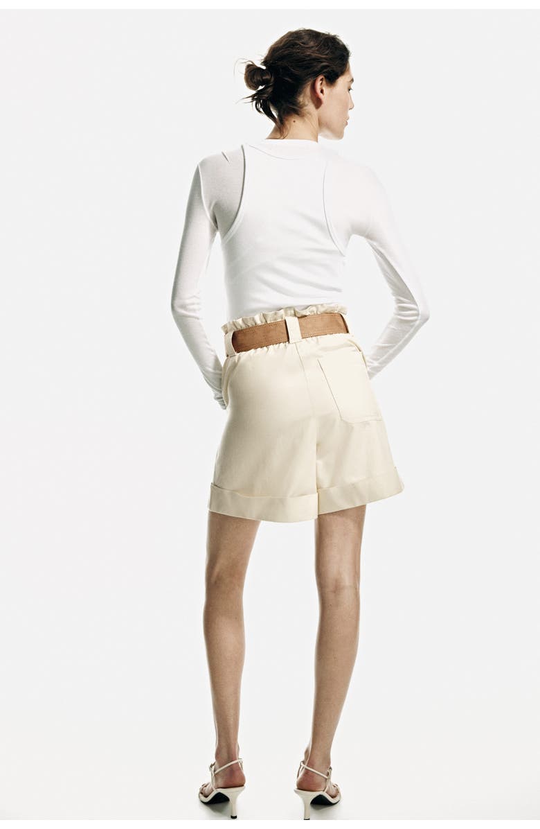H&M Linen-blend Paper Bag Shorts, Alternate, color, Light Beige