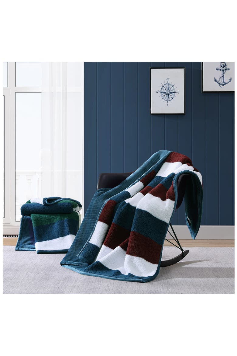 Wilton Reversible Throw Blanket, Alternate, color, NAVY