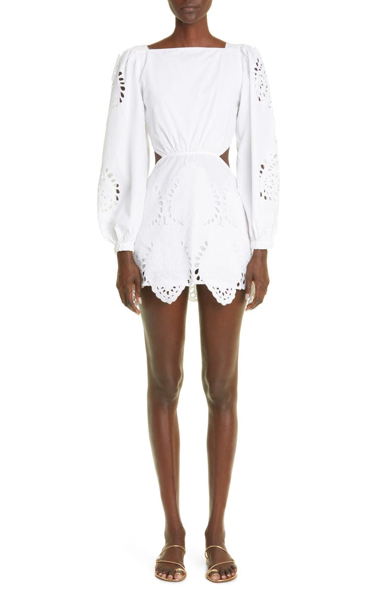Johanna Ortiz Lunar Relics Long Sleeve Eyelet Embroidered Cotton Minidress, Main, color, 