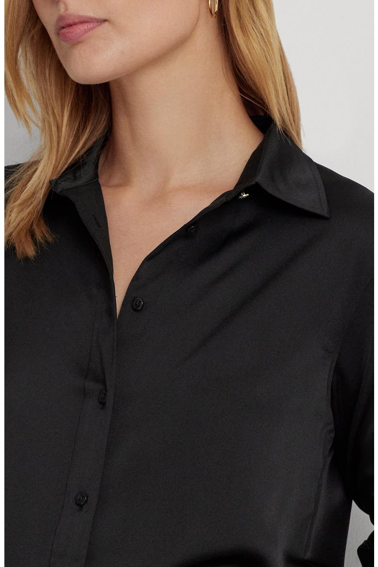 Classic Fit Satin Charmeuse Shirt, Alternate, color, BLACK