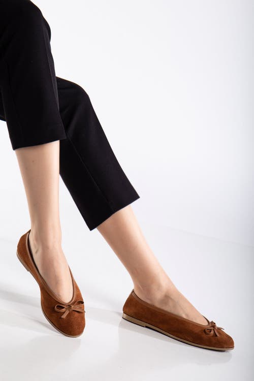 Forever & Always Shoes Freya Leather Ballerina Flats In Cognac Suede Leather