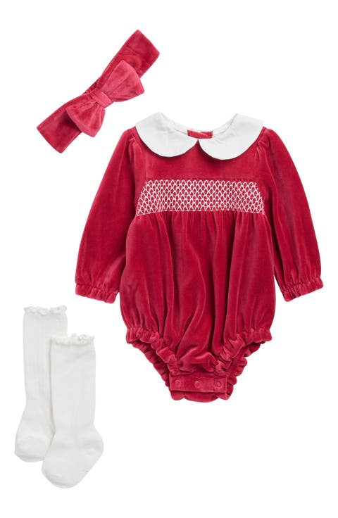 Smocked Bubble Bodysuit, Socks & Headband Set (Baby)