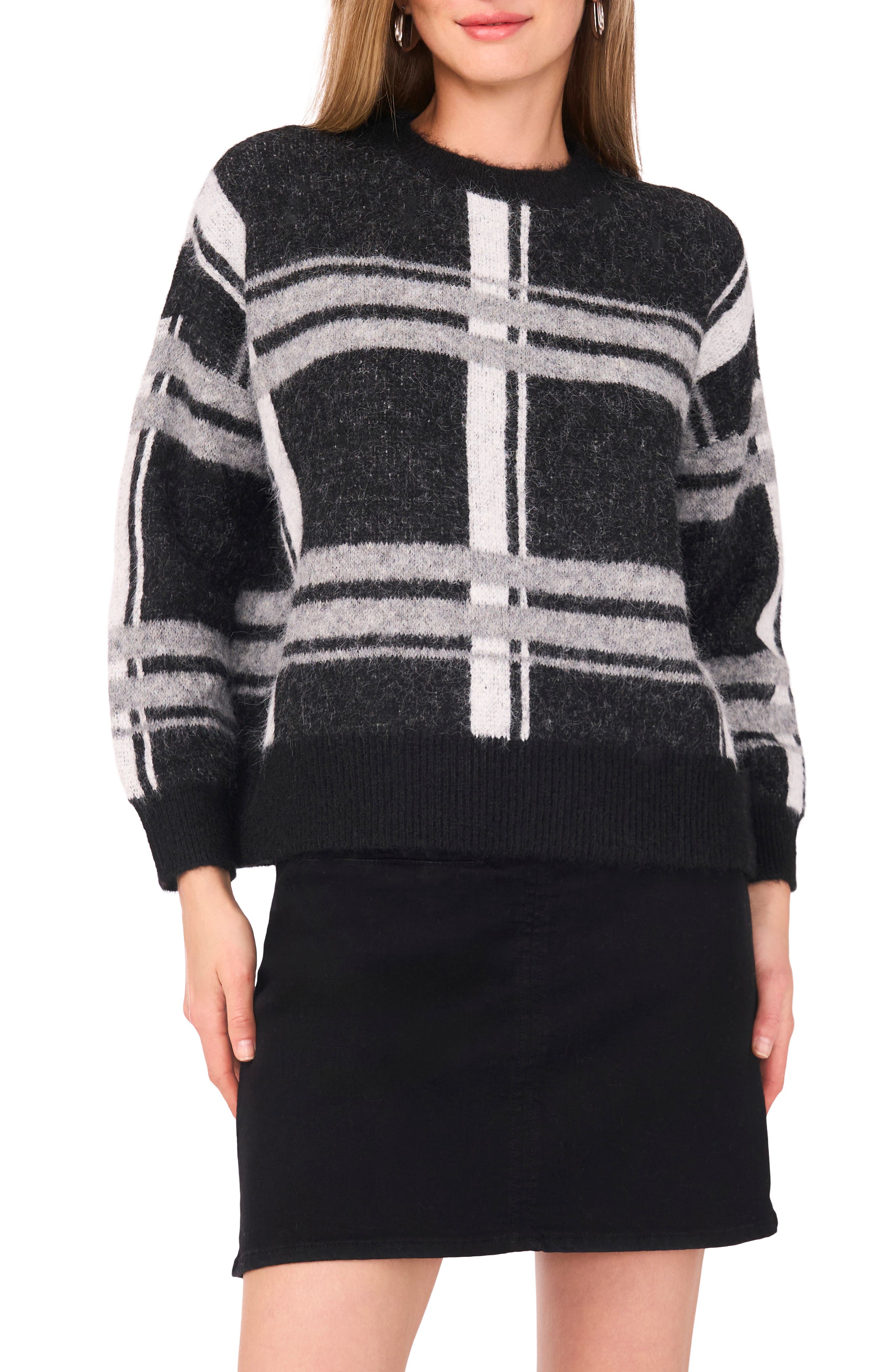 Vince Camuto Plaid Jacquard Sweater
