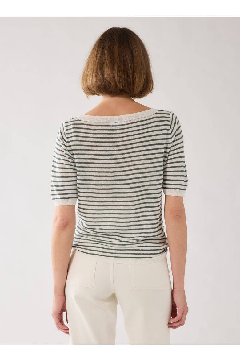 Linen Knit Stripe Elbow Sleeve Crewneck, Alternate, color, AGAVE