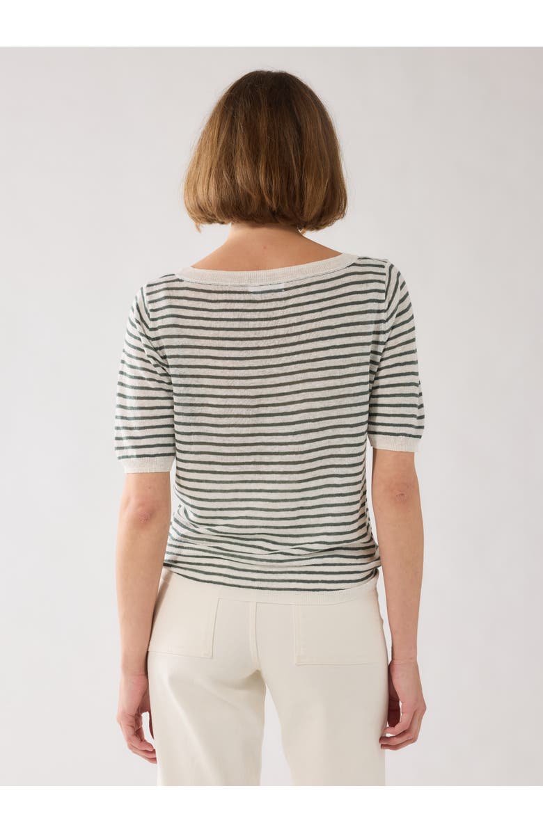 Majestic Filatures Linen Knit Stripe Elbow Sleeve Crewneck, Alternate, color, Agave