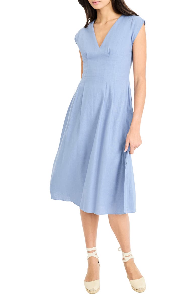 Maggy London V-Neck Cap Sleeve Fit & Flare Midi Dress, Alternate, color, Infinity Blue