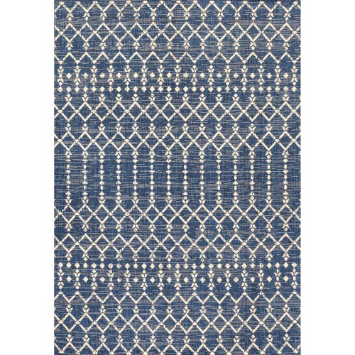 Jonathan Y Ourika Moroccan Geometric Textured Weave Indoor/outdoor Area Rug In Navy/beige