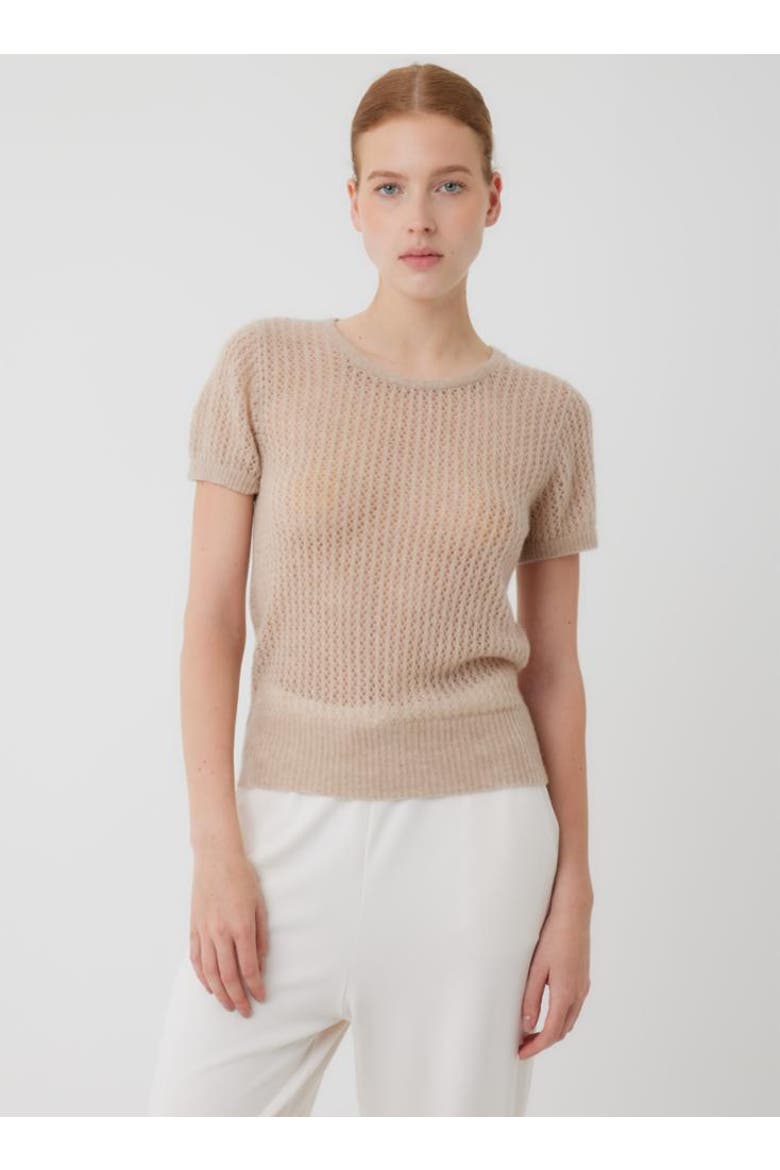 Cashmere Silk Mesh Short Sleeve Crewneck, Main, color, CAPPUCCINO