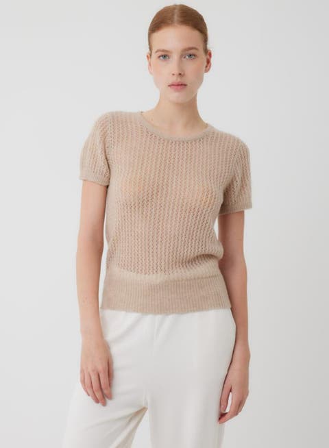 Cashmere Silk Mesh Short Sleeve Crewneck