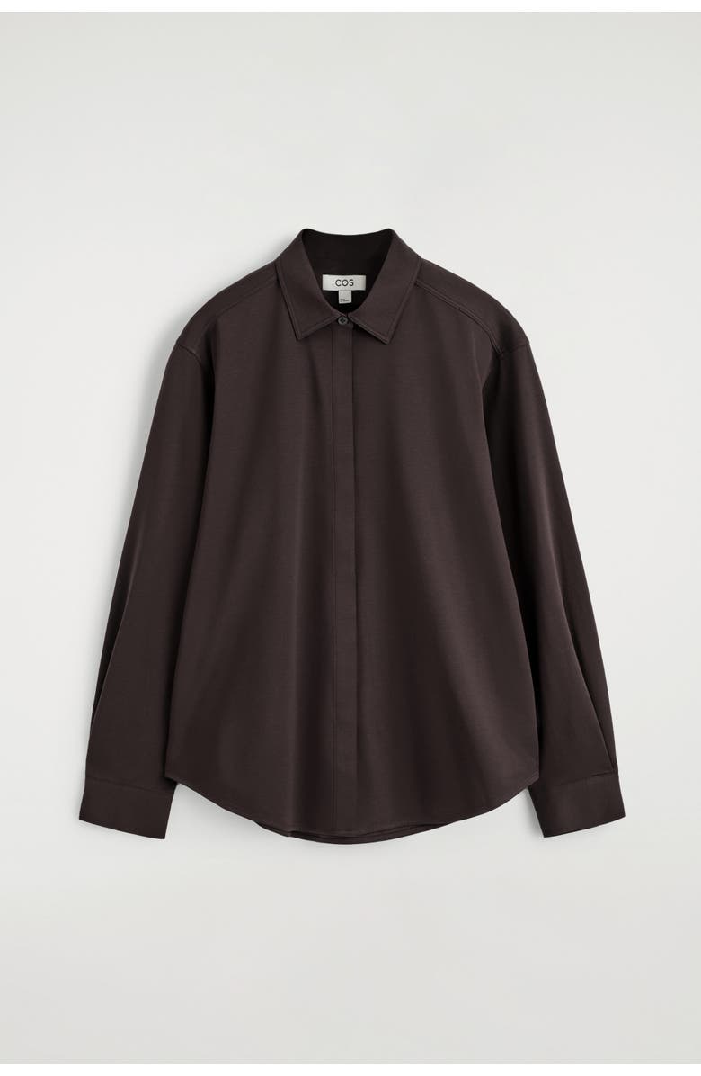 COS Pima Cotton-Jersey Shirt, Alternate, color, Dark Brown