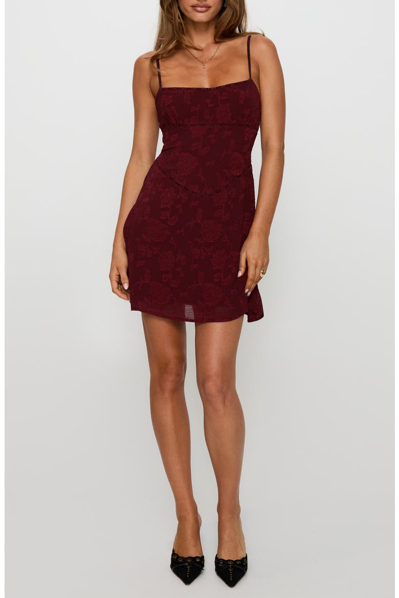 South of France Floral Burnout Minidress, Main, color, BURGUNDY