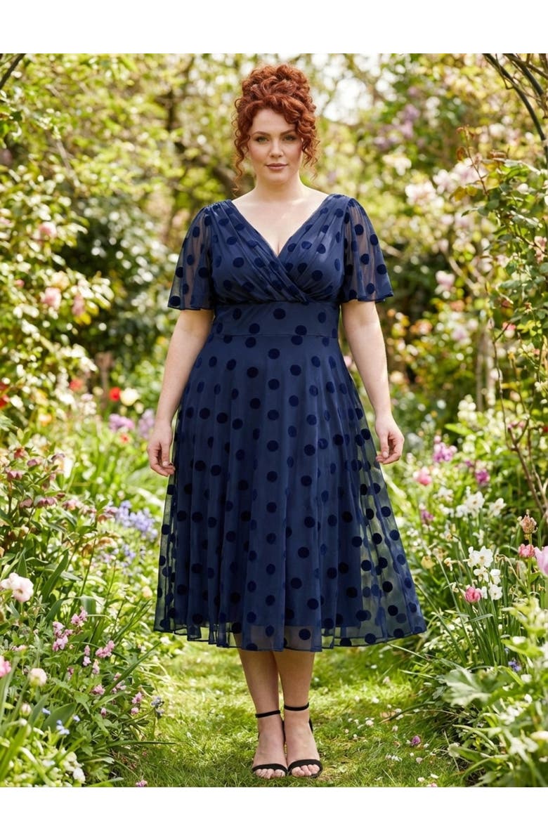 Scarlett & Jo Victoria Velvet Flock Midi Dress, Alternate, color, 