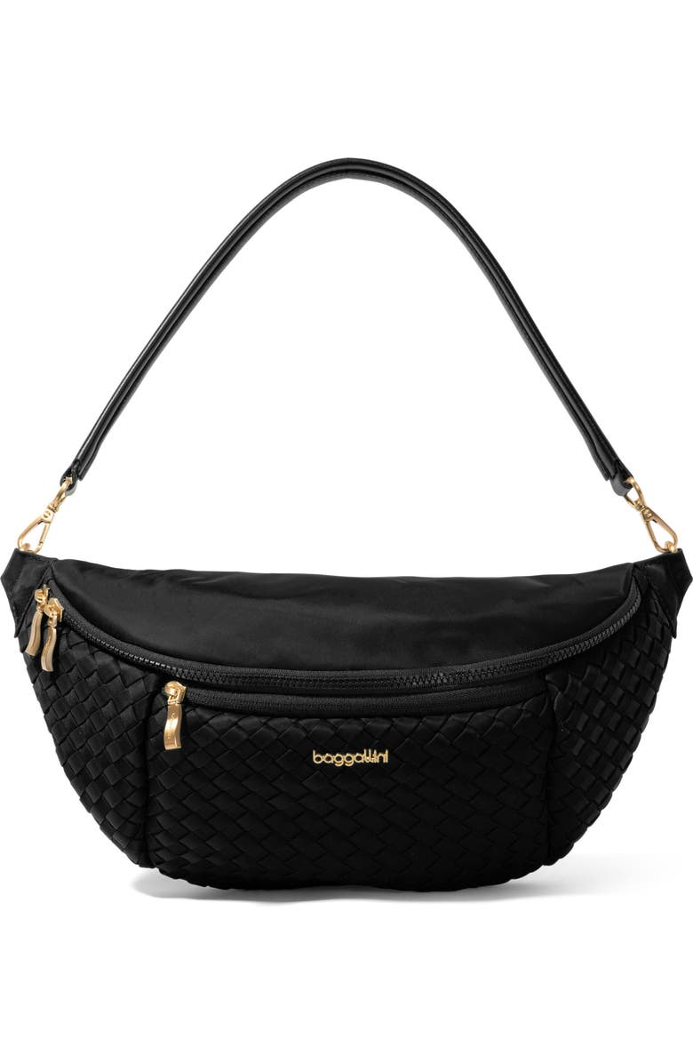 BAGGALLINI Stanton Woven Crossbody, Alternate, color, Black Woven Twill