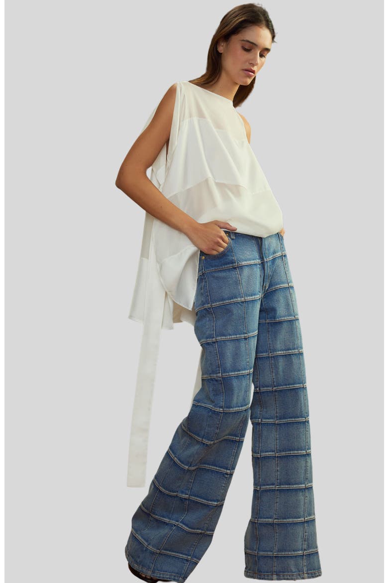 Windowpane Wide-Leg Jeans, Main, color, LIGHT WASH