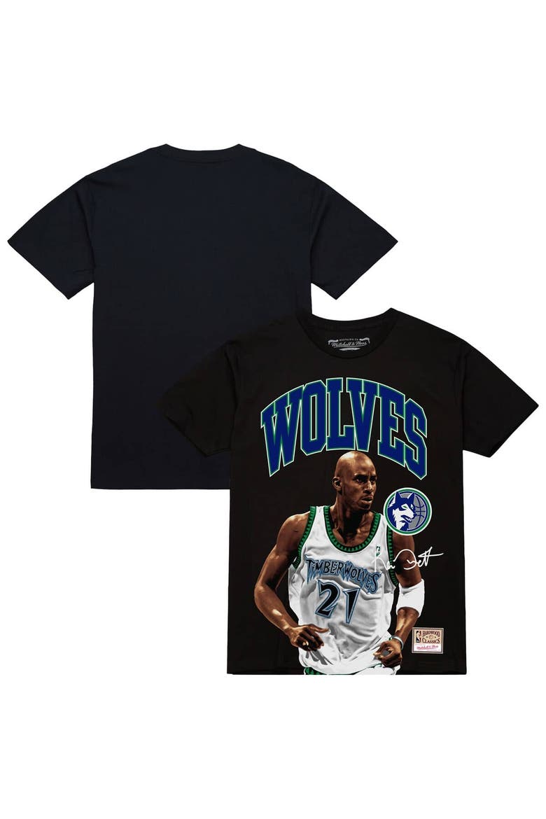 Men's Mitchell & Ness Kevin Garnett Black Minnesota Timberwolves Hardwood Classics Player Arch T-Shirt, Main, color, Black