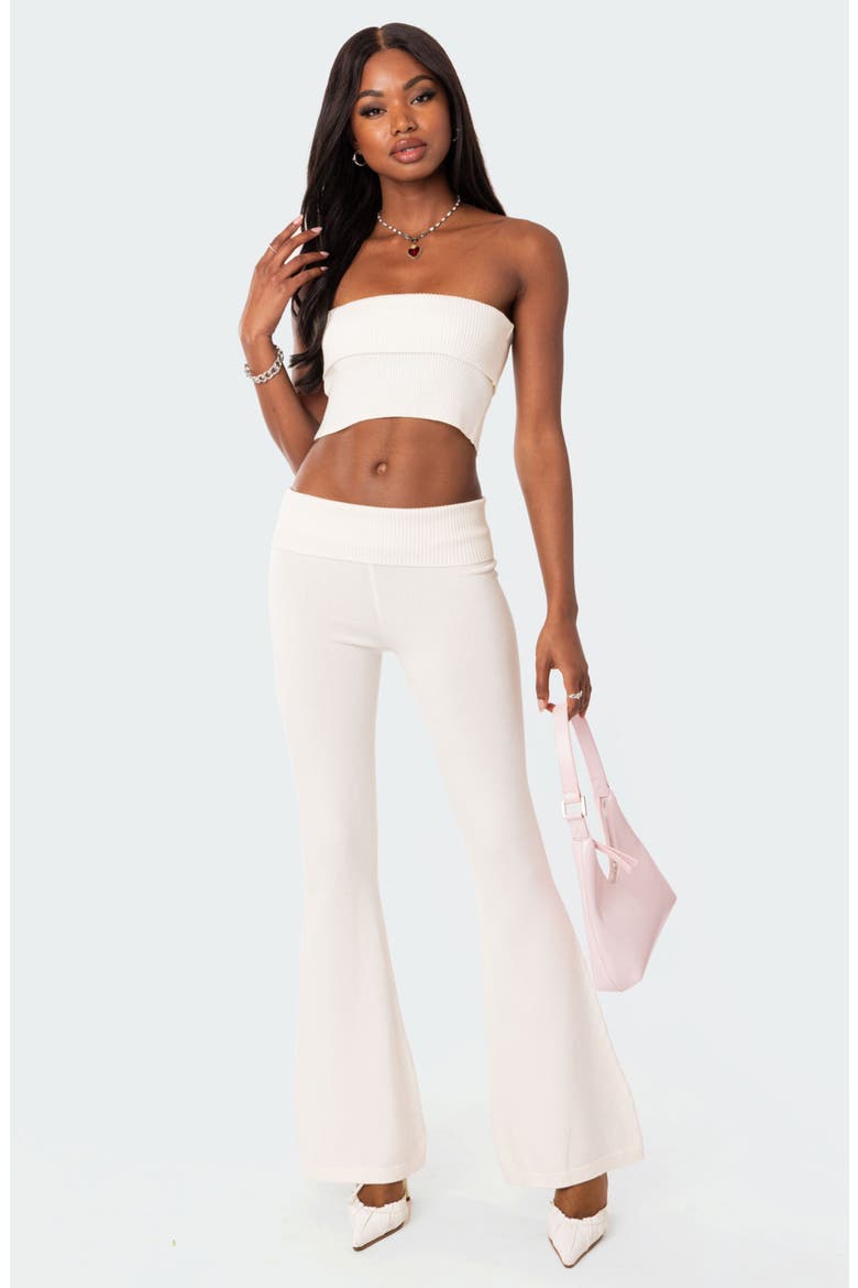 Desiree Foldover Waist Knit Flare Pants, Alternate, color, WHITE