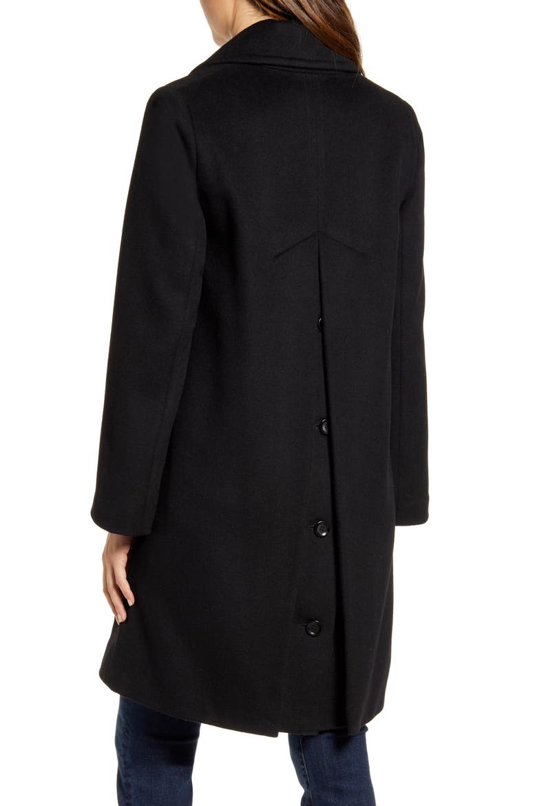 Single Breasted Wool Blend Coat, Alternate, color, BLACK