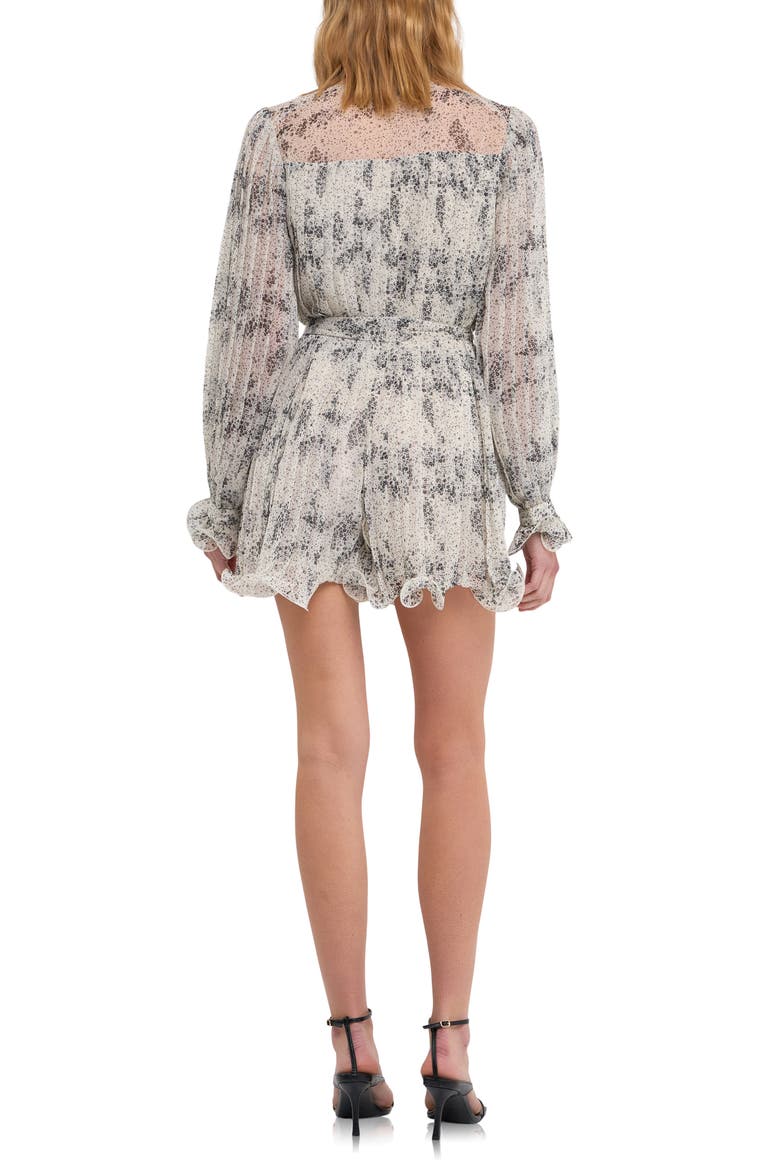 Pleated Chiffon Romper, Alternate, color, WHITE/ BLACK