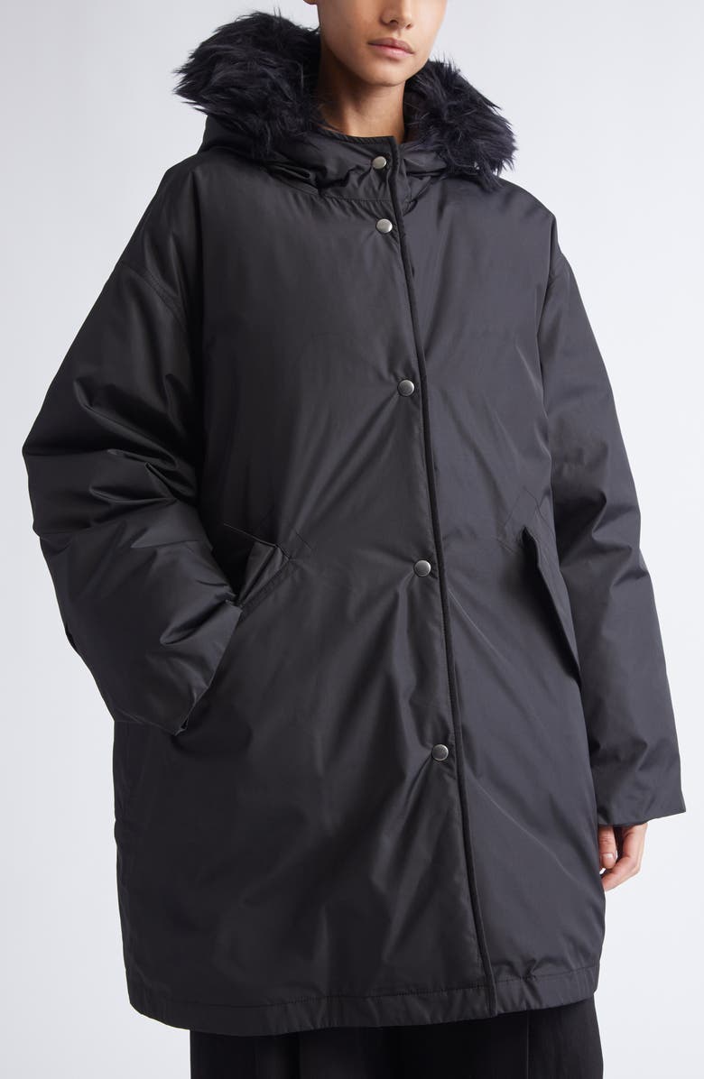 Jil Sander Faux Fur Trim Down Parka, Alternate, color, Black