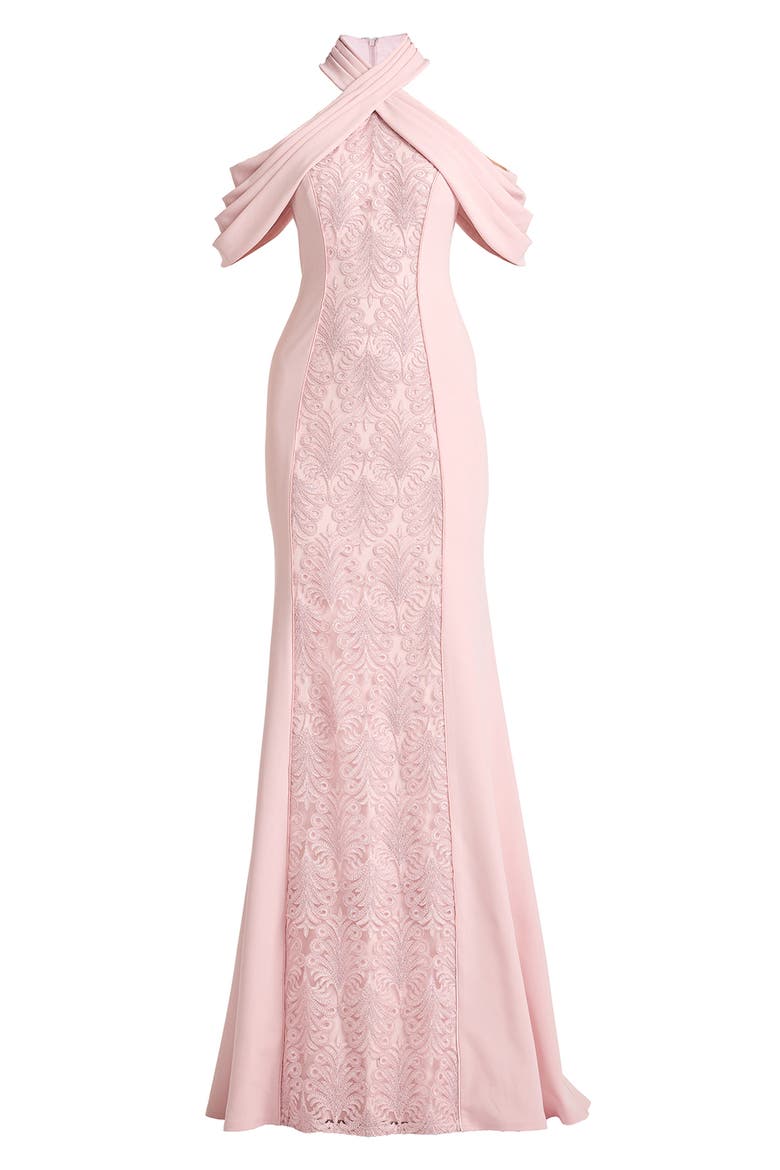 Lace Inset Cold-Shoulder Gown, Alternate, color, ROSE QUARTZ