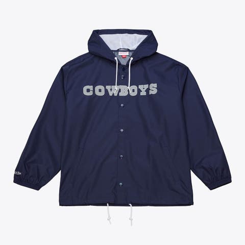 Men's Mitchell & Ness Navy Dallas Cowboys Full-Snap Hooded Coaches Jacket