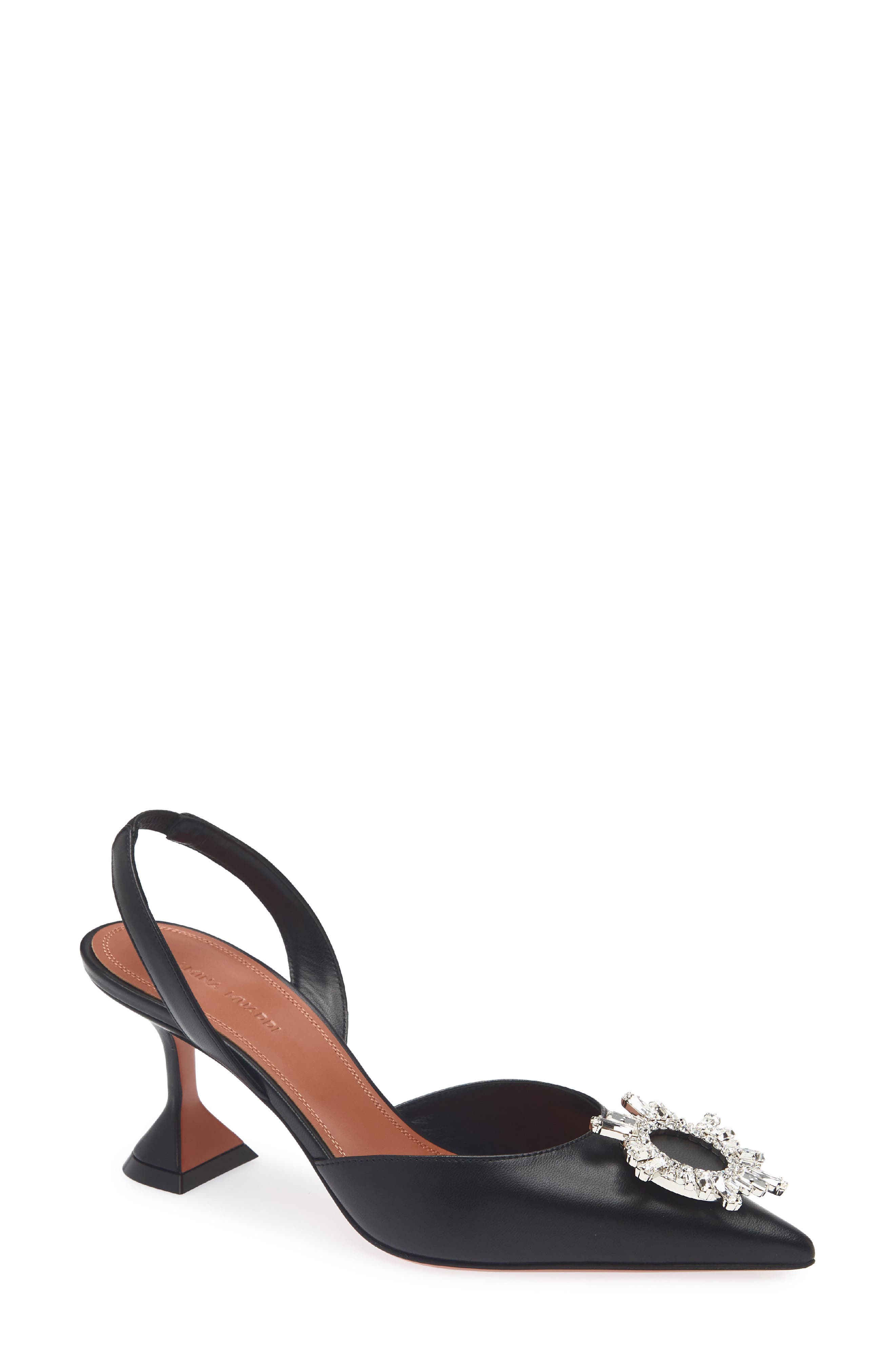 Amina Muaddi Begum Crystal Pointed Toe Slingback Pump, Main, color, Nappa Black