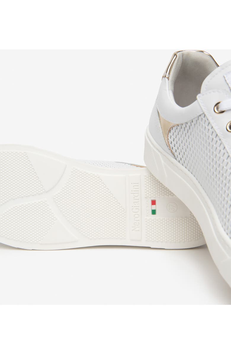 NeroGiardini Perforated Side Zip Sneaker, Alternate, color, White