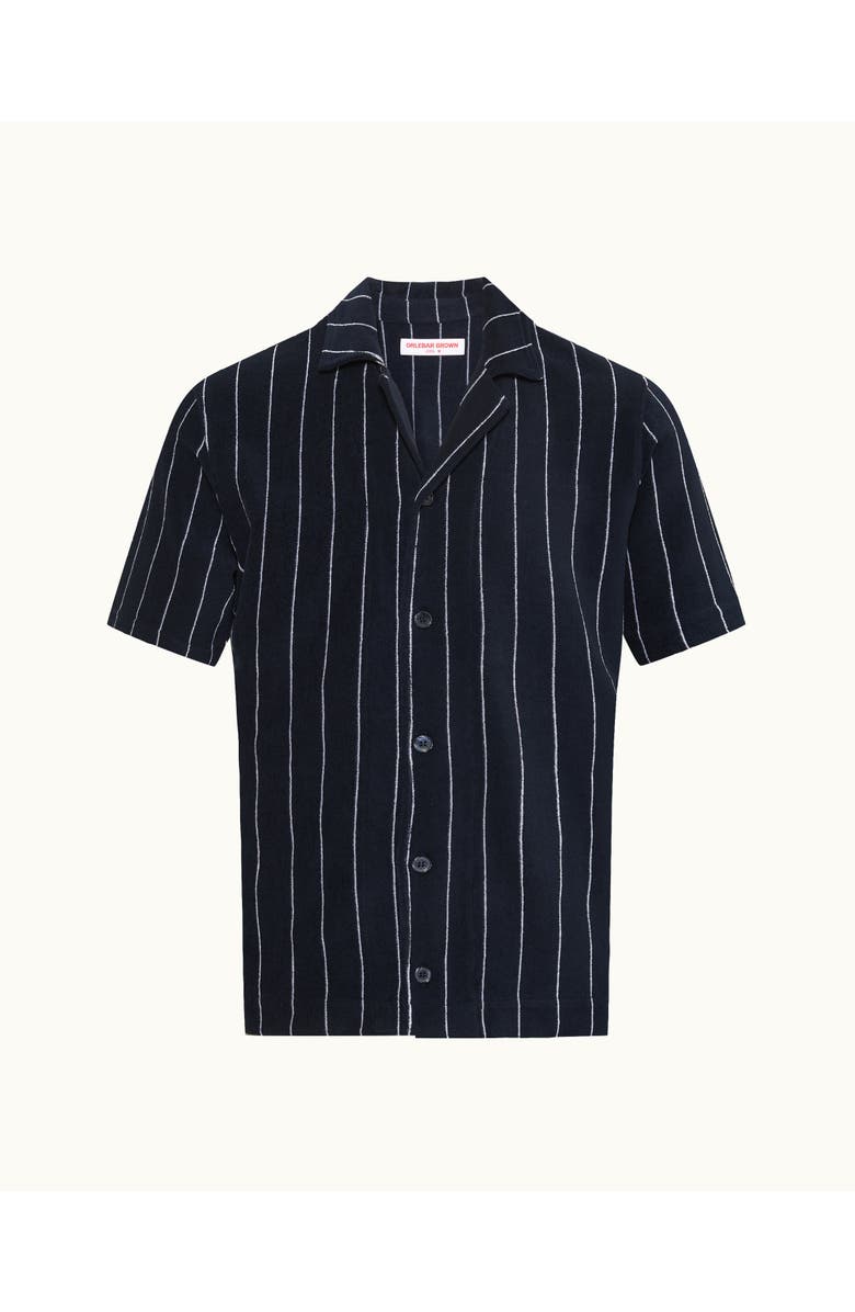 Orlebar Brown Hawkin Towelling Relaxed Fit Towelling Stripe Shirt, Main, color, Night Iris/White Sand