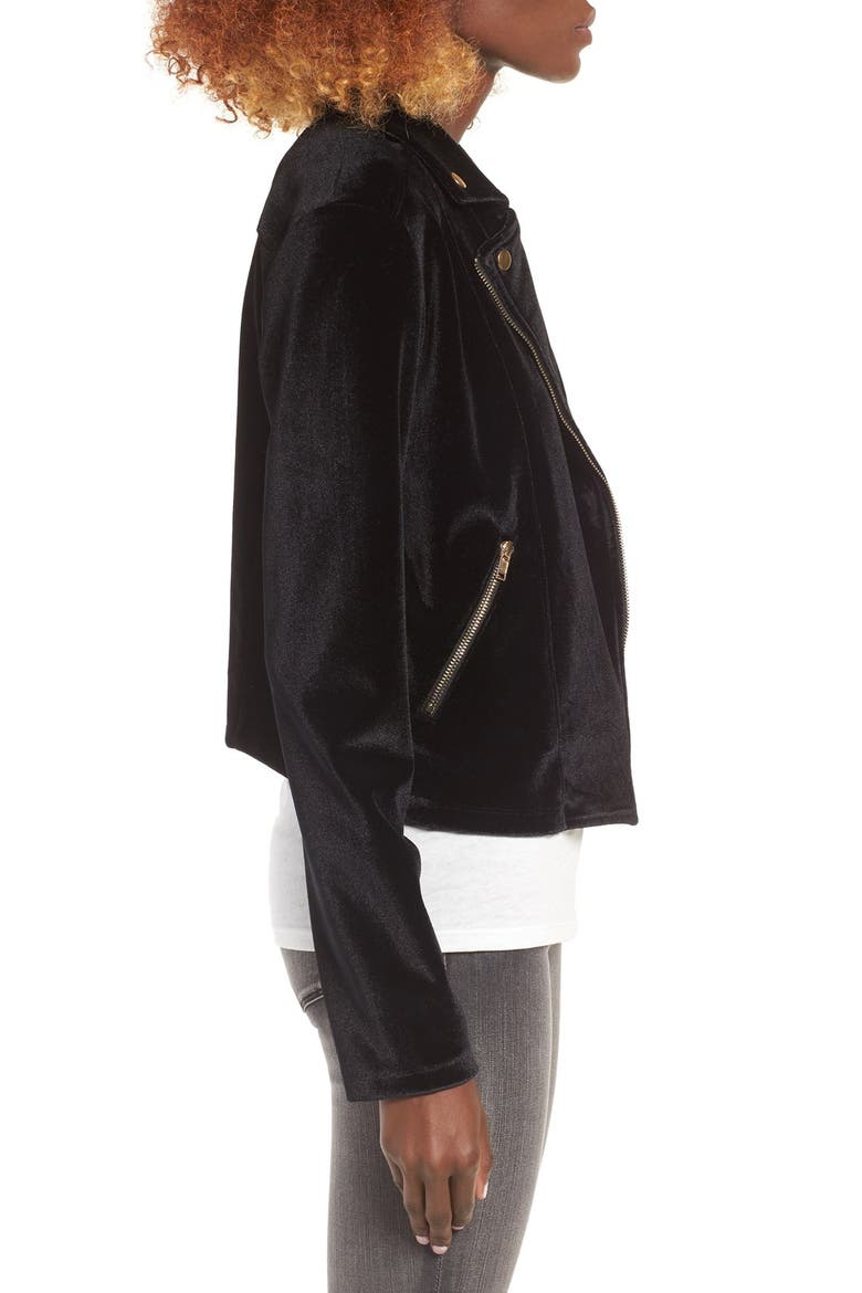 Velour Moto Jacket, Alternate, color, BLACK