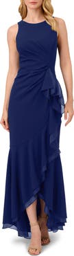 Adrianna Papell Ruffle Crepe Mermaid Gown