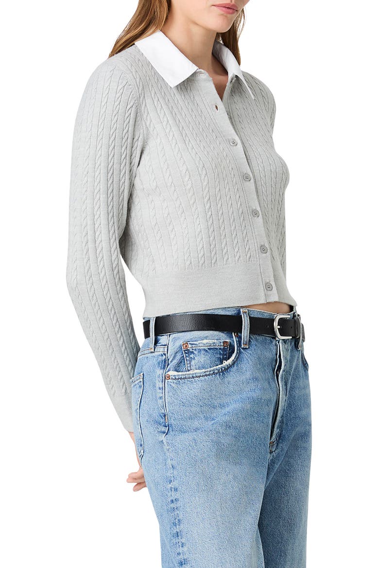 Cable Knit Layered Look Cardigan, Alternate, color, HEATHER GREY