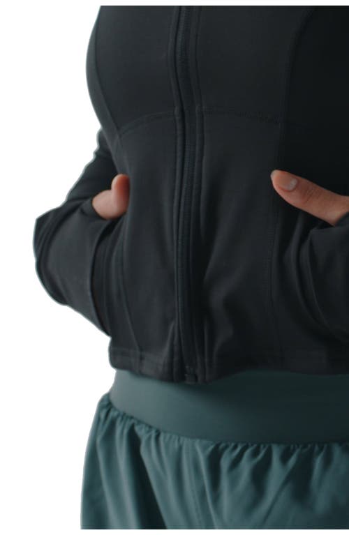 Fabletics Perfect Storm Cropped Train Jacket In Burgundy