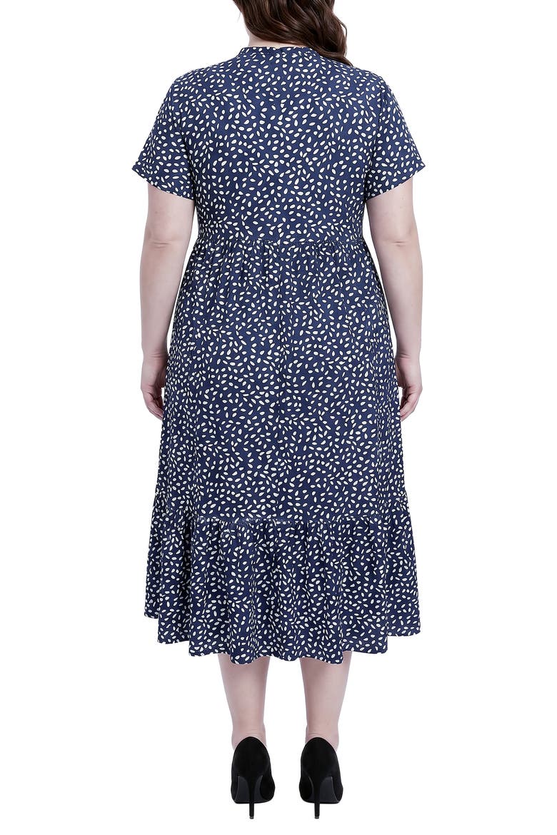 Dot Print Tiered Midi Dress, Alternate, color, BLUE PRINT