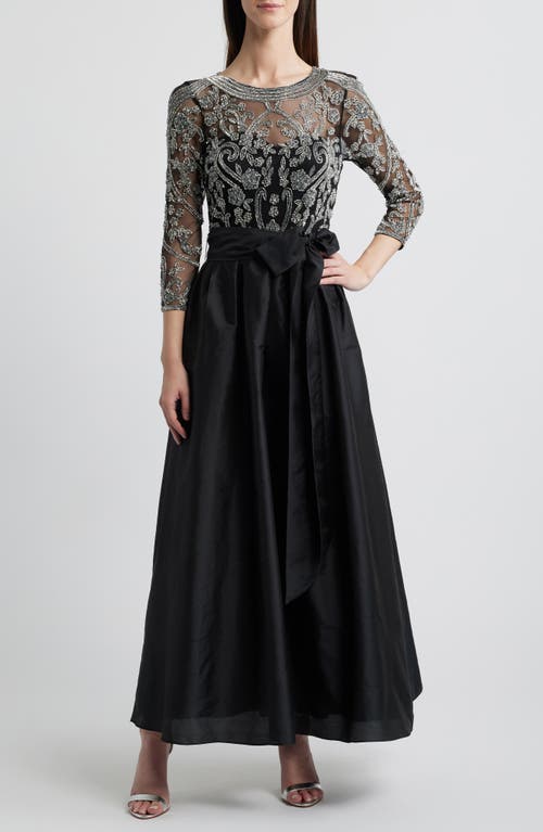 Pisarro Nights Embellished Illusion Neck Gown in Black/Silver 013 