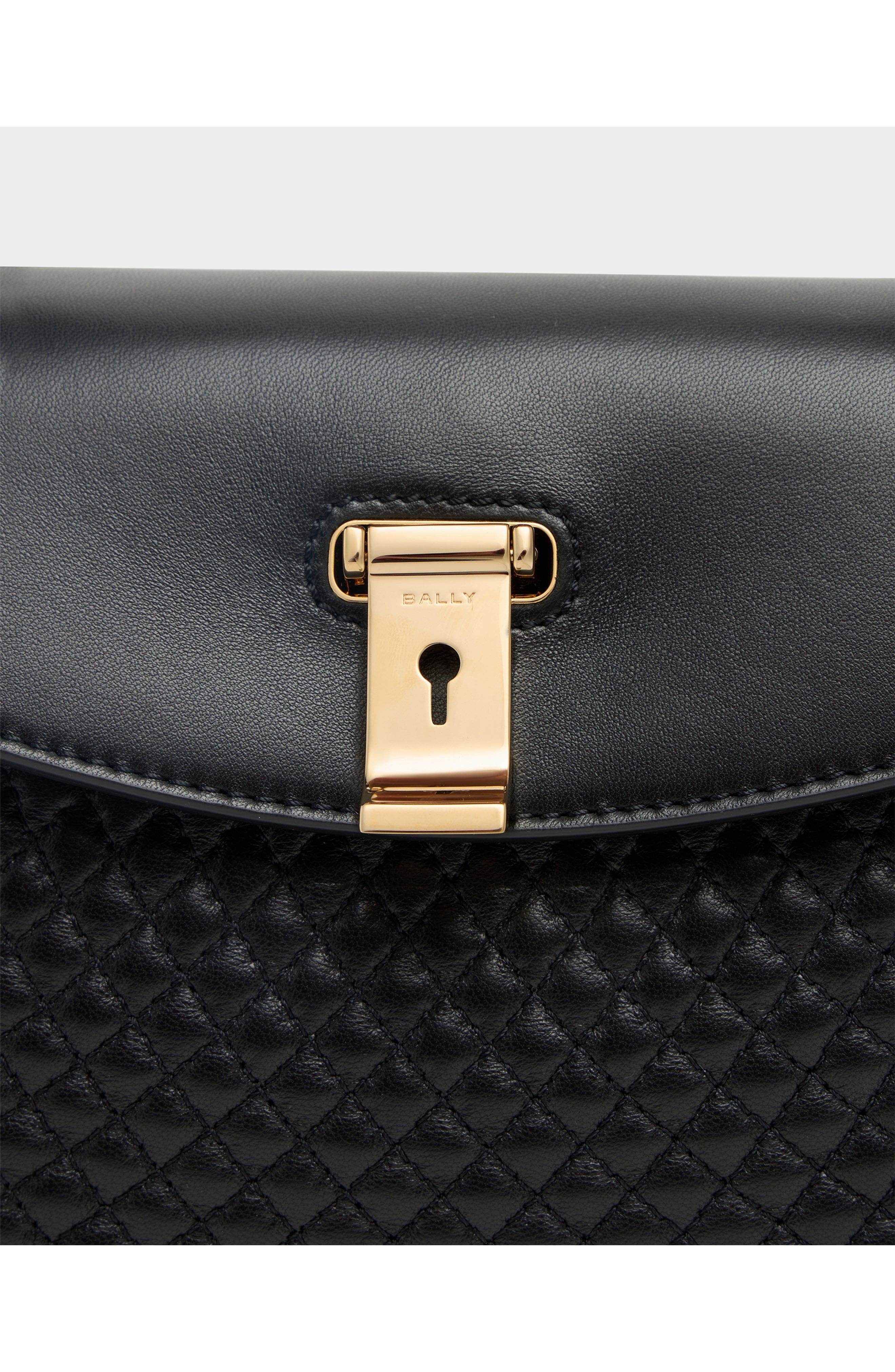 Bally Lock Me Small Top Handle Bag In Quilted Leather, Alternate, color, Black