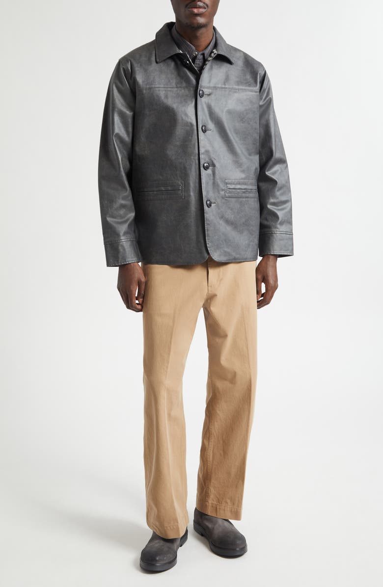 BEAMS Aged Faux Leather Car Coat, Alternate, color, Black