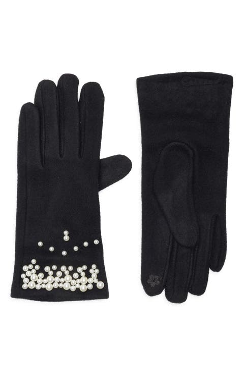Faux Pearl Embellished Gloves