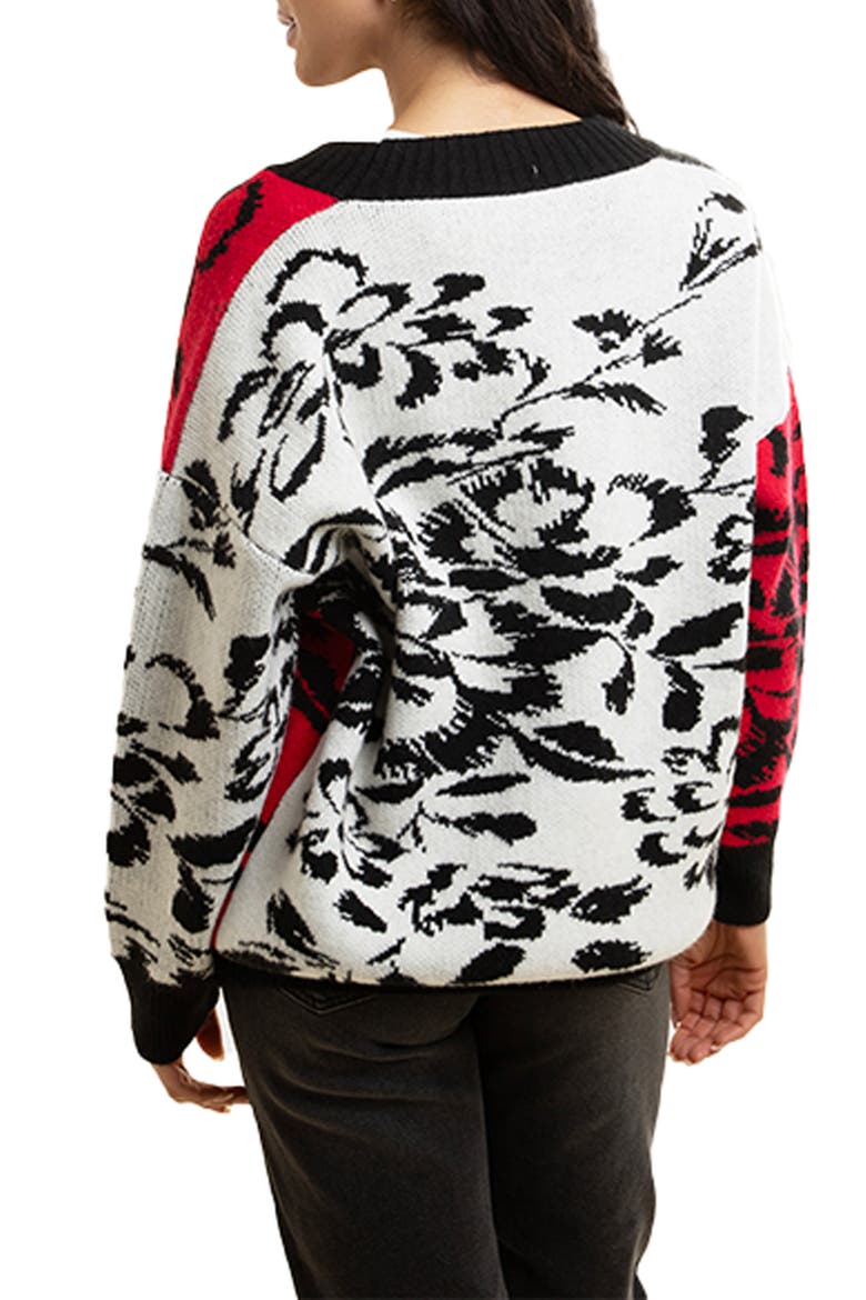 Floral Plaid Colorblock Cardigan, Alternate, color, BLACK