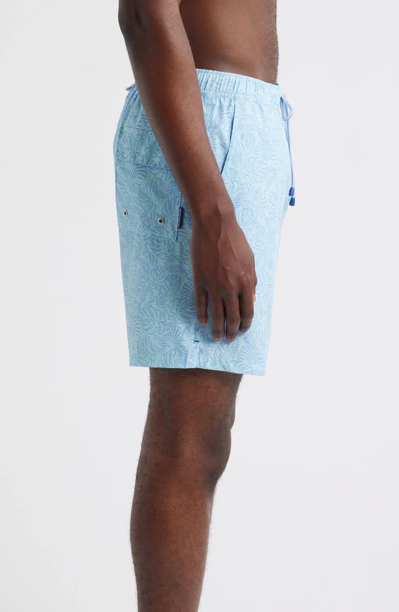 Peter Millar Tropics Palm Tree Print Swim Trunks, Alternate, color, Cabana Blue