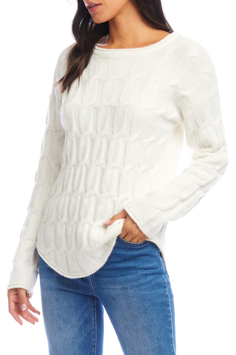 Cable Curved Hem Sweater, Alternate, color, IVORY