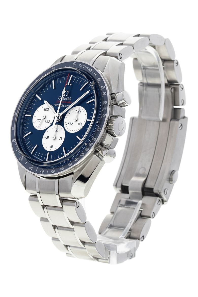 Omega Preowned 2019 Speedmaster Moonwatch Bracelet Chronograph Watch, 42mm, Alternate, color, BLUE