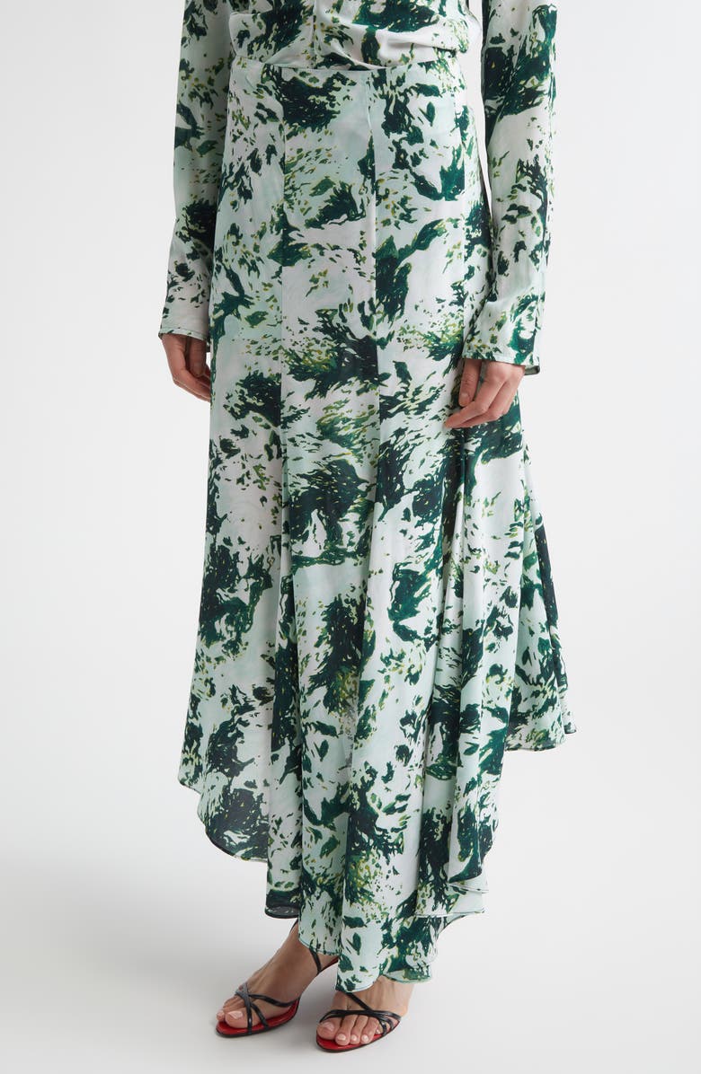 Proenza Schouler Joelle Print High-Low Skirt, Alternate, color, Dark Green Multi