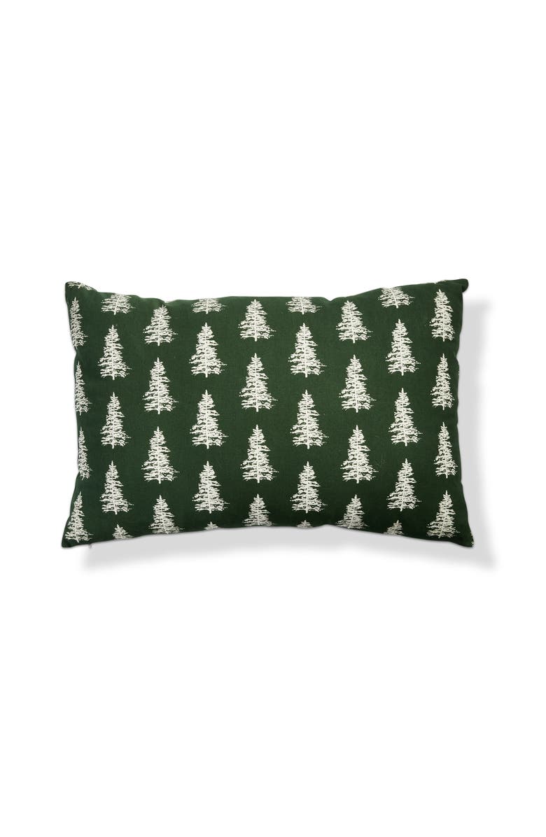 tag Wilde Pine Tree Lumbar Pillow Christmas Green Cotton Throw, Main, color,